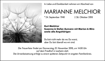 Traueranzeige von Marianne Melchior von vrm-trauer