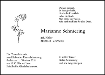 Traueranzeige von Marianne Schniering von vrm-trauer