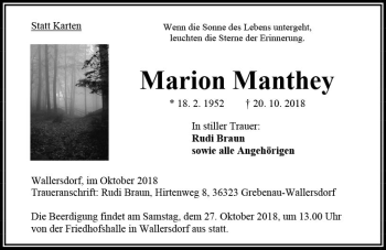 Traueranzeige von Marion Manthey von VRM Trauer