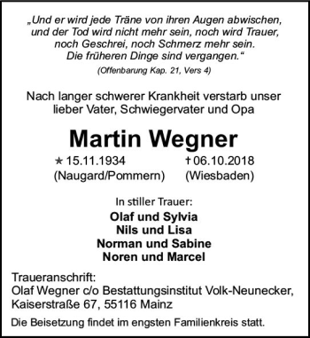 Traueranzeige von Martin Wegner von vrm-trauer