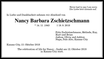Traueranzeige von Nancy Barbara Zschietzschmann von  Gießener Anzeiger