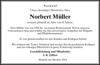 Traueranzeige von Norbert Müller von VRM Trauer