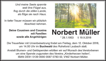 Traueranzeige von Norbert Müller von VRM Trauer