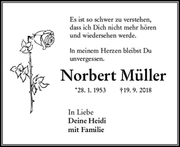 Traueranzeige von Norbert Müller von VRM Trauer