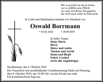 Traueranzeige von Oswald Borrmann von VRM Trauer