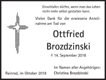 Traueranzeige von Ottfried Brozdzinski von  Kreisanzeiger