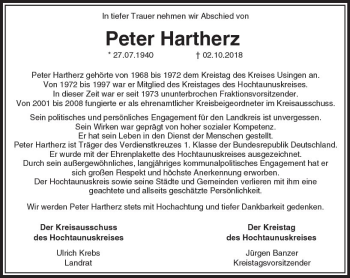 Traueranzeige von Peter Hartherz von  Usinger Anzeiger