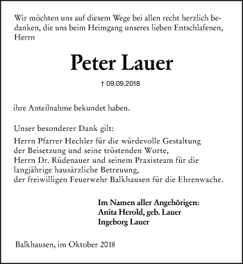 Traueranzeige von Peter Lauer von vrm-trauer