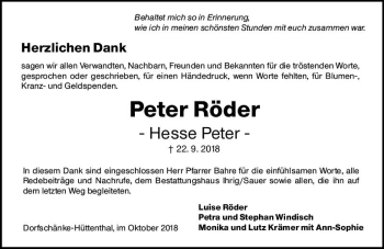 Traueranzeige von Peter Röder von vrm-trauer