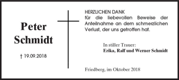 Traueranzeige von Peter Schmidt von  Kreisanzeiger