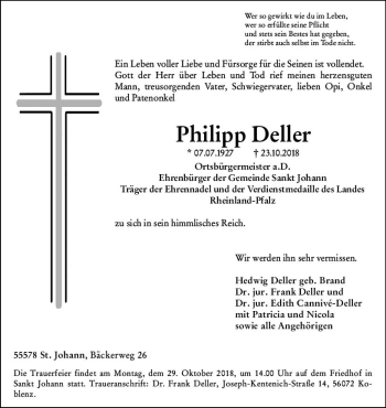 Traueranzeige von Philipp Deller von vrm-trauer
