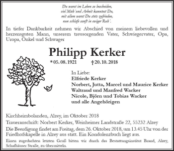 Traueranzeige von Philipp Kerker von vrm-trauer