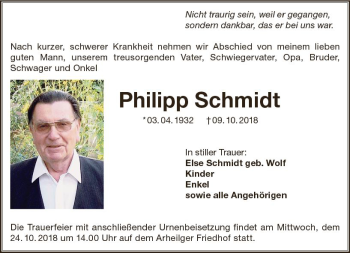 Traueranzeige von Philipp Schmidt von vrm-trauer