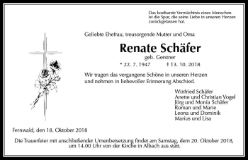 Traueranzeige von Renate Schäfer von  Gießener Anzeiger