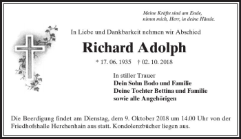 Traueranzeige von Richard Adolph von VRM Trauer