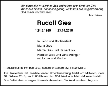 Traueranzeige von Rudolf Gies von vrm-trauer