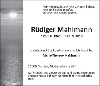 Traueranzeige von Rüdiger Mahlmann von vrm-trauer
