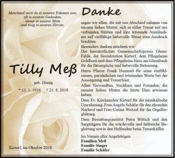 Traueranzeige von Tilly Meß von VRM Trauer