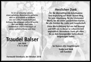 Traueranzeige von Traudel Baiser von  Gießener Anzeiger