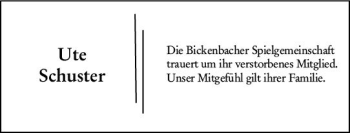 Traueranzeige von Ute Schuster von vrm-trauer