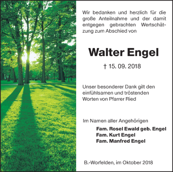 Traueranzeige von Walter Engel von vrm-trauer