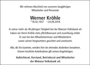 Traueranzeige von Walter Kröhle von vrm-trauer