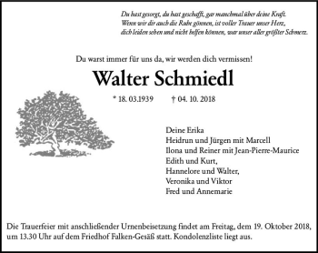Traueranzeige von Walter Schmiedl von vrm-trauer
