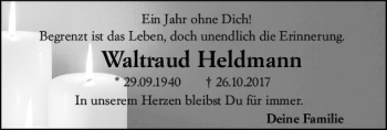Traueranzeige von Waltraud Heldmann von vrm-trauer