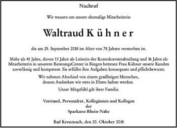 Traueranzeige von Waltraud Kühner von vrm-trauer