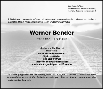 Traueranzeige von Werner Bender von vrm-trauer