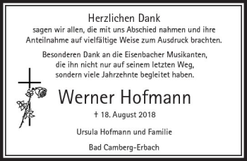Traueranzeige von Werner Hofmann von  Camberger Anzeiger
