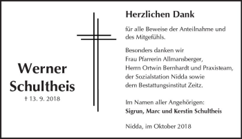 Traueranzeige von Werner Schultheis von  Kreisanzeiger