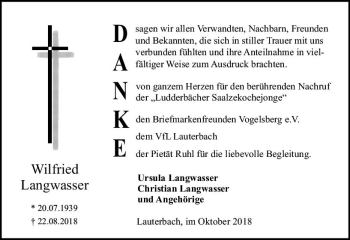 Traueranzeige von Wilfried Langwasser von VRM Trauer