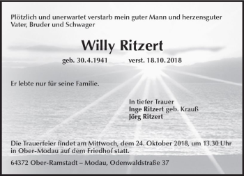 Traueranzeige von Willy Ritzert von vrm-trauer