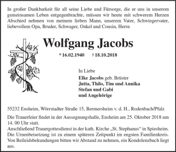 Traueranzeige von Wolfgang Jacobs von vrm-trauer
