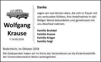 Traueranzeige von Wolfgang Krause von vrm-trauer