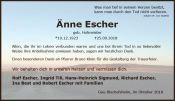 Traueranzeige von Änne Escher von vrm-trauer
