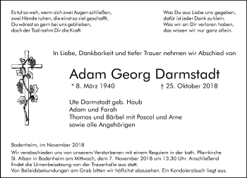 Traueranzeige von Adam Georg Darmstadt von vrm-trauer