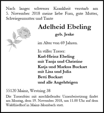 Traueranzeige von Adelheid Ebeling von vrm-trauer
