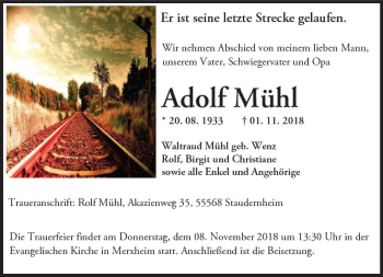 Traueranzeige von Adolf Mühl von vrm-trauer