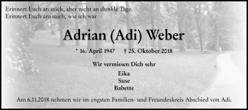 Traueranzeige von Adrian Weber von vrm-trauer