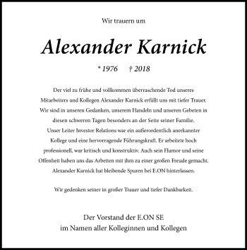 Traueranzeige von Alexander Karnick von vrm-trauer