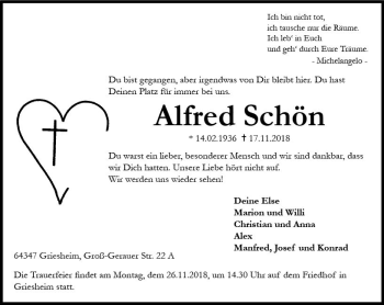 Traueranzeige von Alfred Schön von vrm-trauer