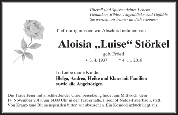 Traueranzeige von Aloisia Störkel von  Kreisanzeiger