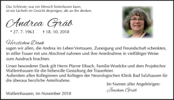 Traueranzeige von Andrea Gräb von  Kreisanzeiger