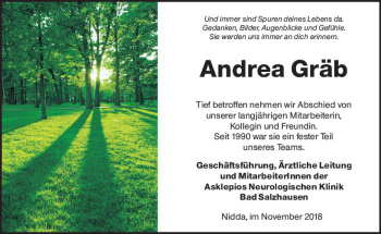 Traueranzeige von Andrea Gräb von  Kreisanzeiger