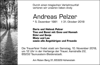 Traueranzeige von Andreas Pelzer von vrm-trauer