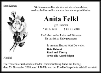 Traueranzeige von Anita Felkl von VRM Trauer