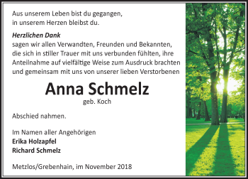 Traueranzeige von Anna Schmelz von VRM Trauer