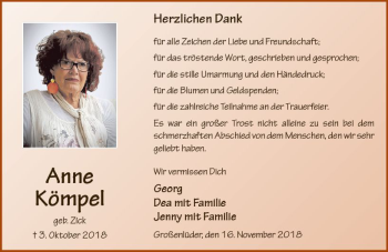 Traueranzeige von Anne Kömpel von VRM Trauer